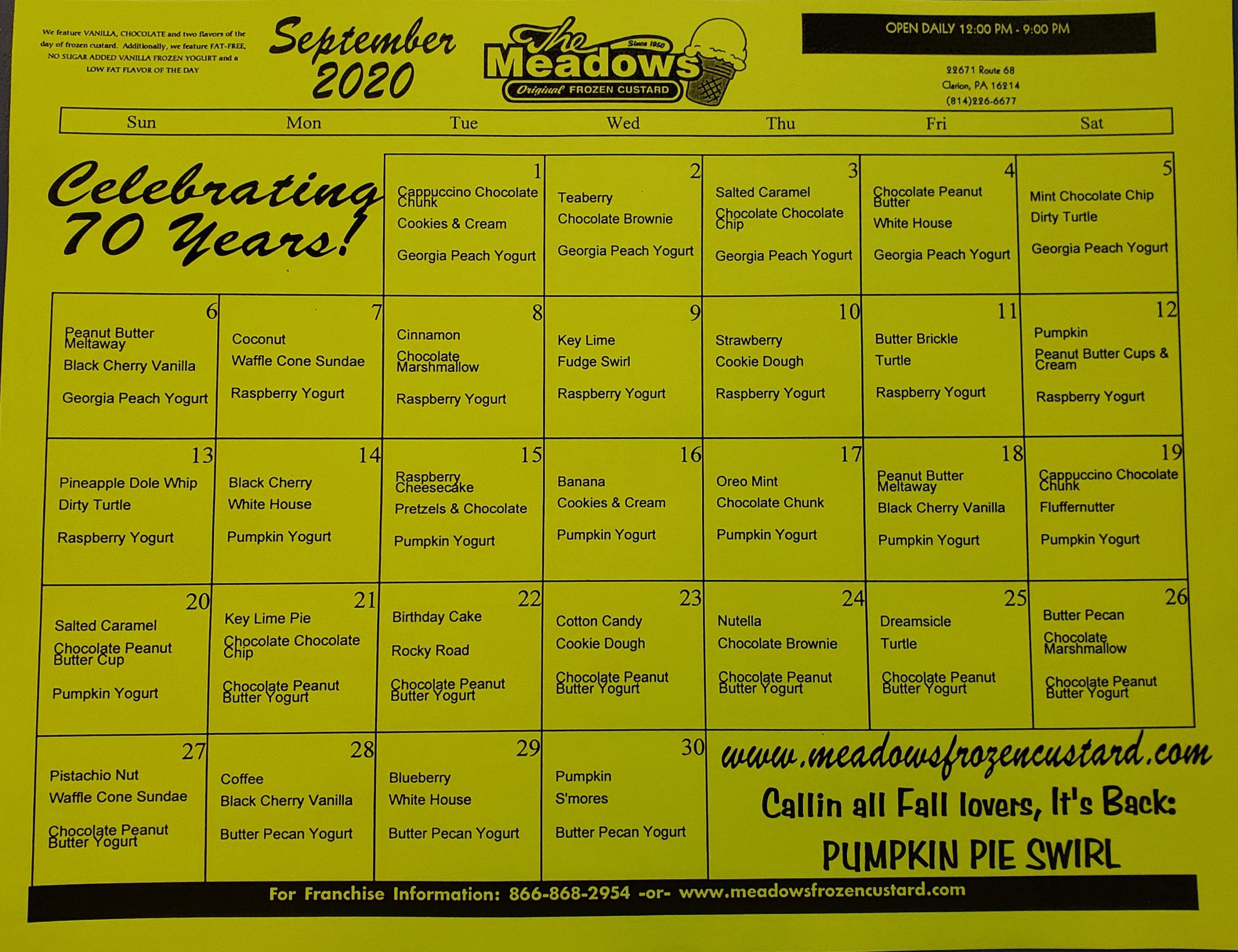 Meadows Ice Cream Calendar Customize and Print
