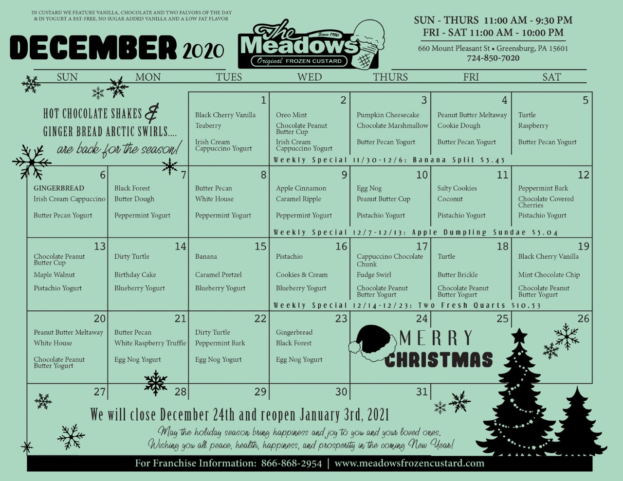 The Meadows Ice Cream Calendar