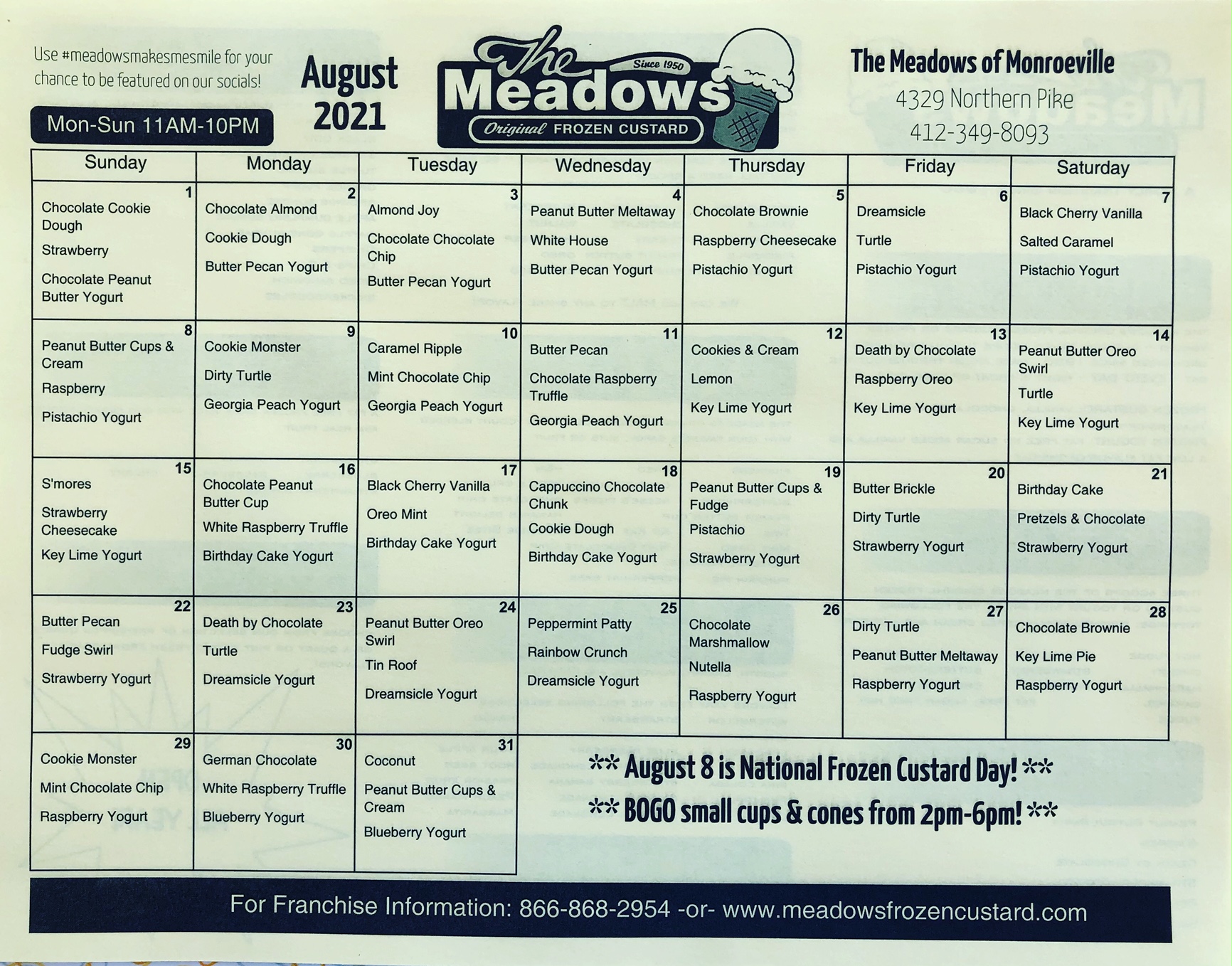 Meadows Monroeville Flavor Of The Day Calendar Printable Word Searches